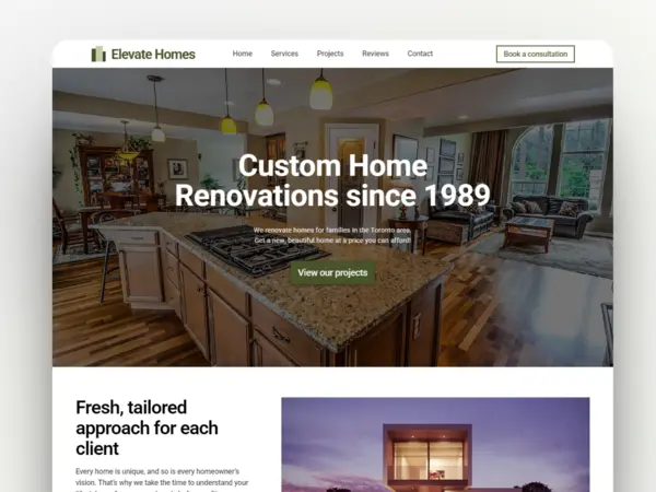 elevate homes homepage mockup